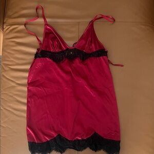 Elegant Red Satin Chemise/Nighty with Black Lace Trim